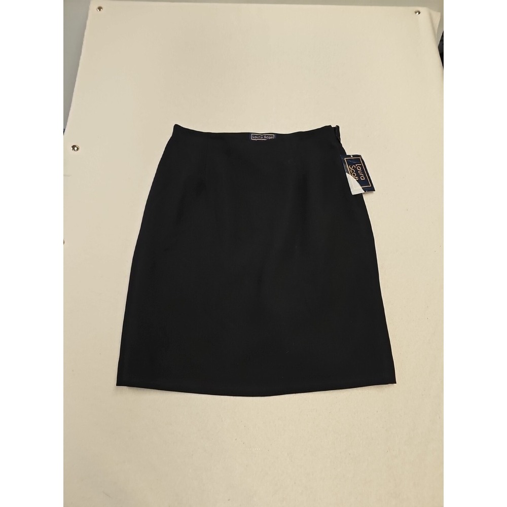 Laura Scott Black Pencil Skirt Womens 12 Lined Career Suiting Side Zip Back Vent